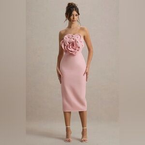 NWT Elegant Pink/Peach Strapless Dress with Floral Detail